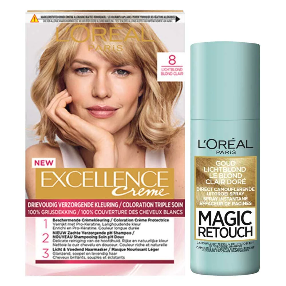 L'Oreal Lu0027Oréal Excellence Haarverf Lichtblond + Uitgroeispray Pakket 1 L'Oreal Lu0027Oréal Excellence Haarverf Lichtblond + Uitgroeispray Pakket