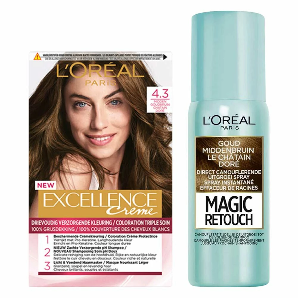 L'Oreal Lu0027Oréal Excellence Creme Midden Goudbruin + Uitgroeispray Pakket 1 L'Oreal Lu0027Oréal Excellence Creme Midden Goudbruin + Uitgroeispray Pakket