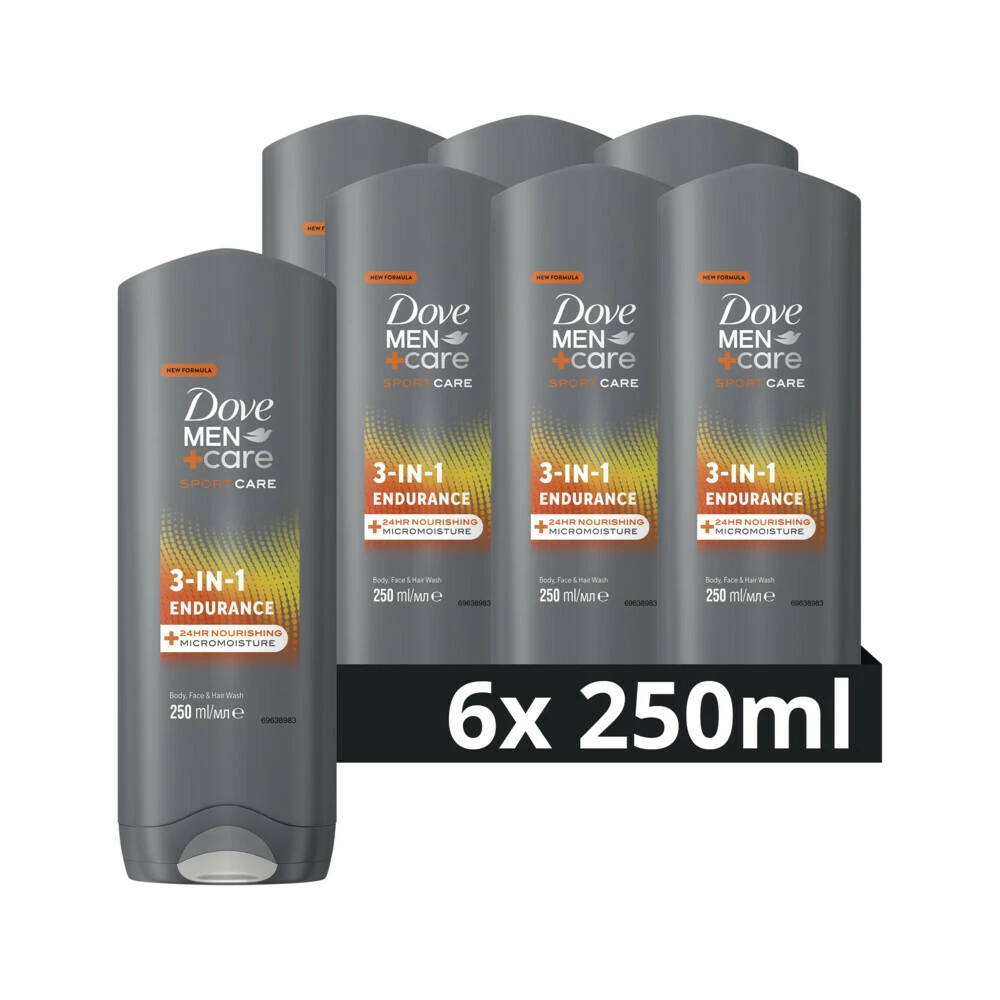 6x Dove Men+Care Sport Endurance+Comfort 3-in-1 Body, Face & Hair Wash 1 6x Dove Men+Care Sport Endurance+Comfort 3-in-1 Body, Face & Hair Wash