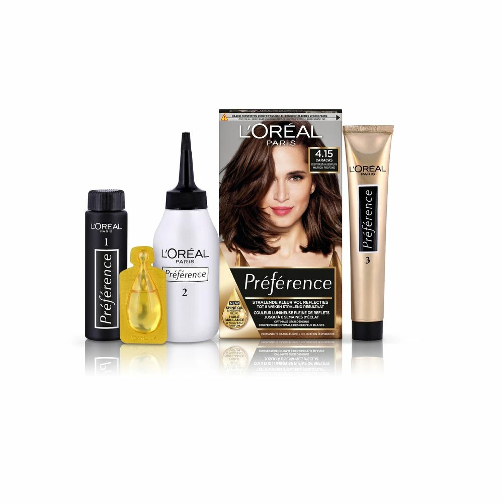 L'Oreal Lu0027Oréal Preference Haarkleuring 4.15 Caracas - Diep Kastanjebruin 3 L'Oreal Lu0027Oréal Preference Haarkleuring 4.15 Caracas - Diep Kastanjebruin - Afbeelding 3